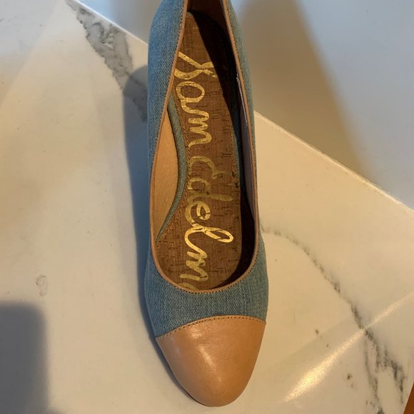 Denim raffia wedges with leather trim - Picture 3 of 9